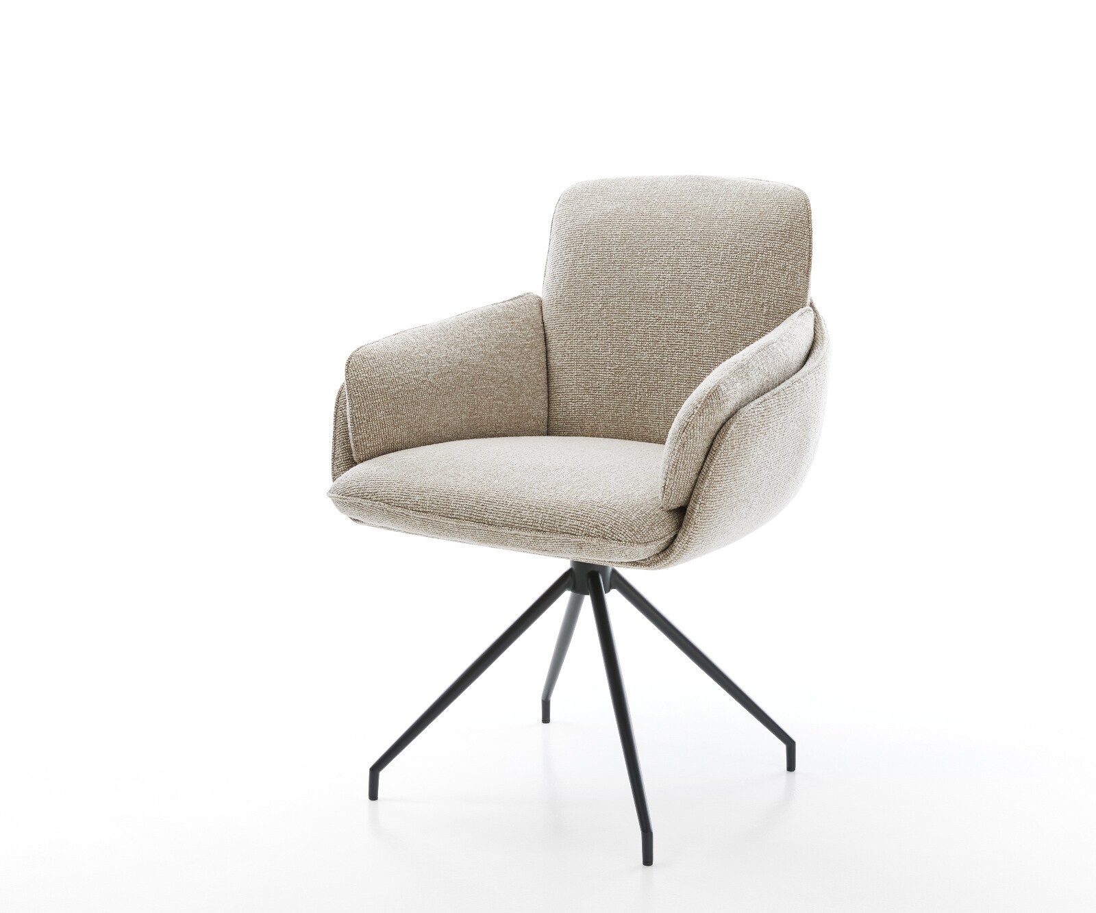 Eetkamerstoel Luan-Flex met armleuning geweven stof beige kruisframe conisch zwart