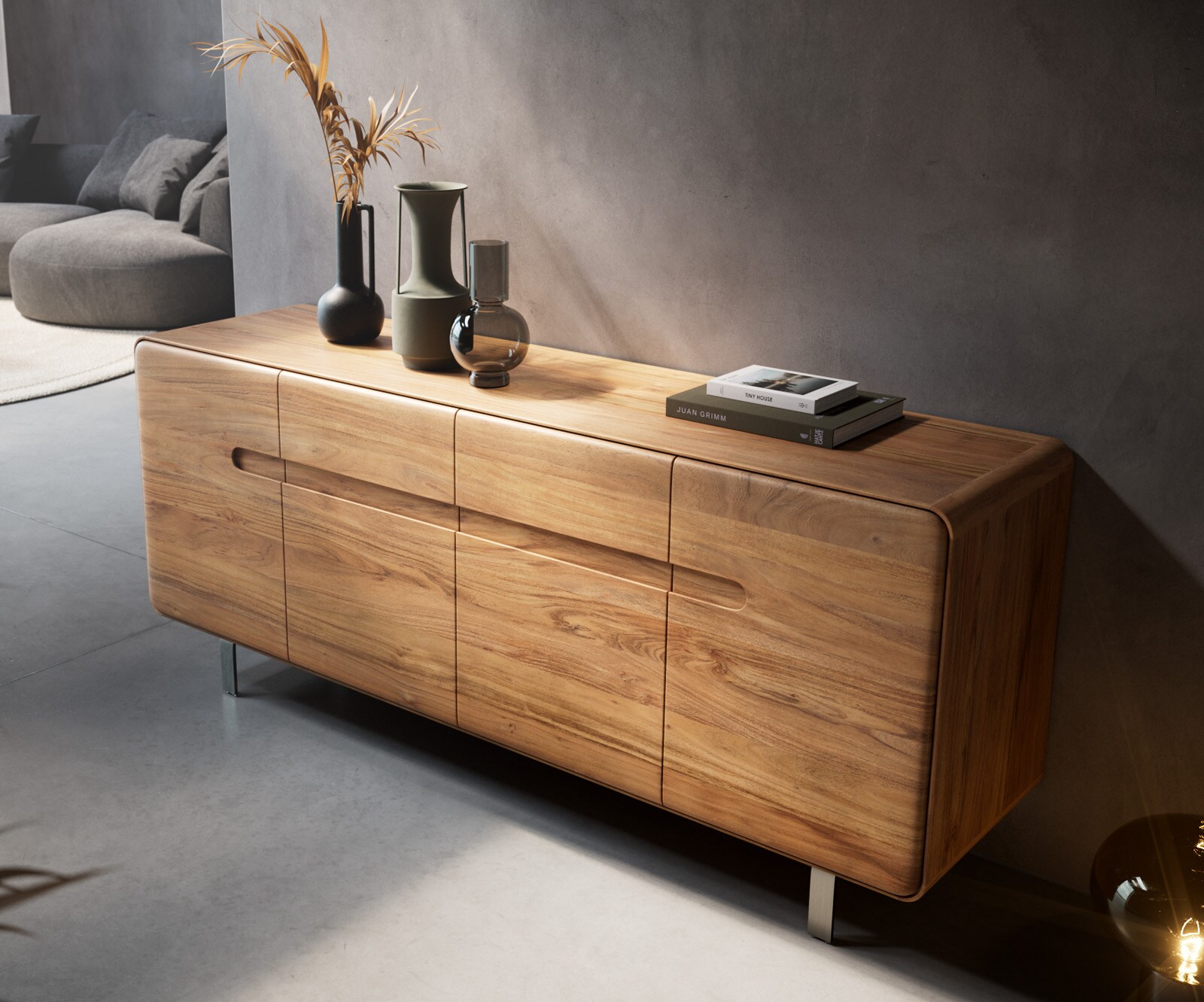 Dressoir Anaya 175 cm natuur acacia 4 deuren L-onderstel roestvrij staal 2 Dressoir Anaya 175 cm natuur acacia 4 deuren L-onderstel roestvrij staal 2