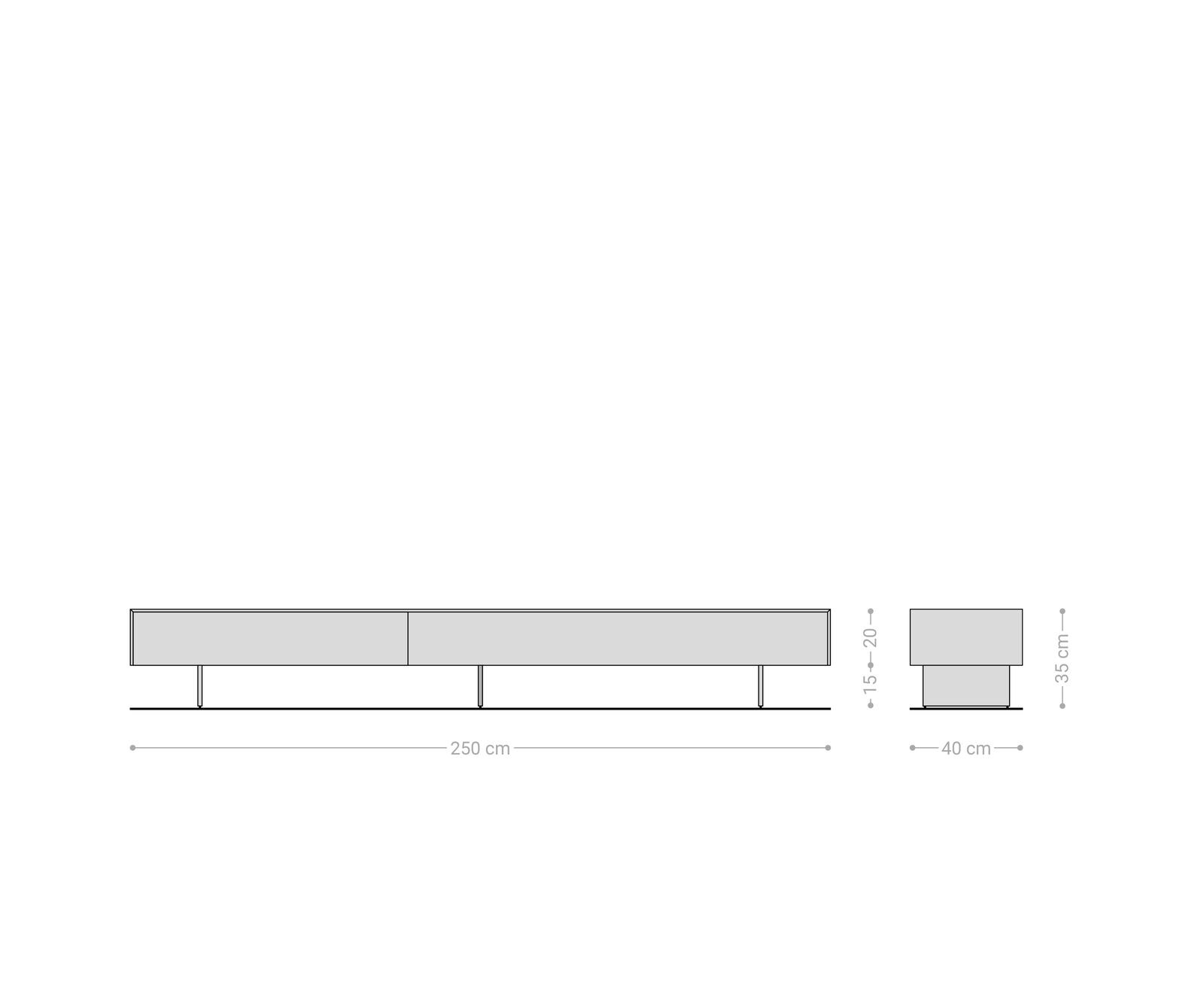 Tv-meubel Cuor 250 cm Keramiek Beton Grijs 1 Flap 1 Laden Zwevende voet look Roestvrij staal 8