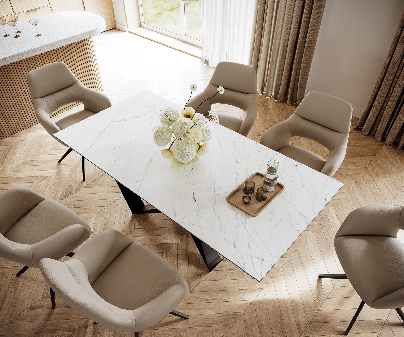 Eettafel Edge 200x100cm Laminam® keramiek wit middenpoot vlak staal zwart 3
