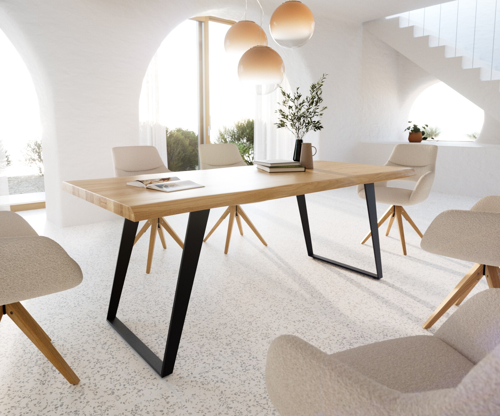 Eettafel Edge 200x100 eiken natuur metaal schuin zwart  Live-Edge Eettafel Edge 200x100 eiken natuur metaal schuin zwart  Live-Edge