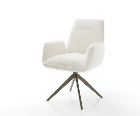 Draaistoel Zoa-Flex bouclé zacht beige kruisframe breed afwerking met titanium 360° draaibaar rocker-functie pocketveer kern