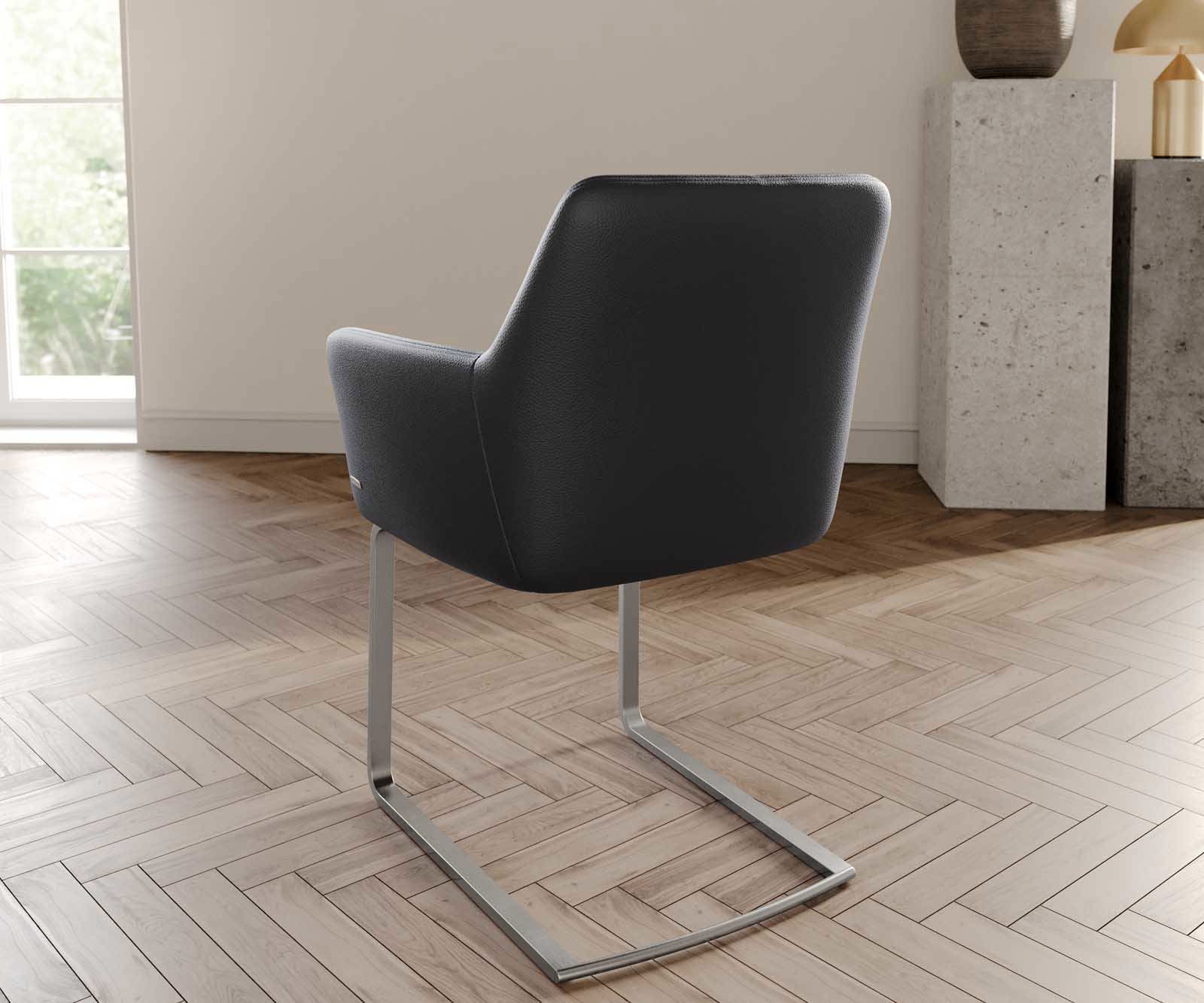 Sledemodel Xana-Flex met armleuning echt leer zwart sledemodel vlak roestvrij staal pocketveer kern 3 Sledemodel Xana-Flex met armleuning echt leer zwart sledemodel vlak roestvrij staal pocketveer kern 3