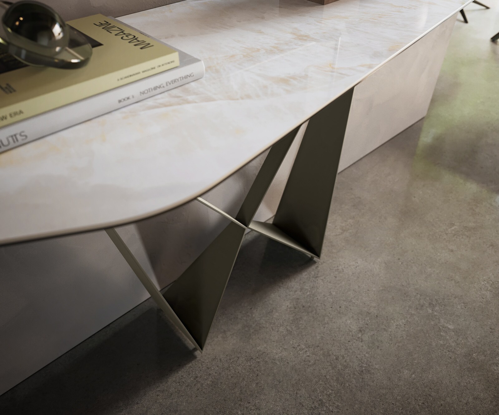 Consoletafel Edge Polygonaal 180x50 cm Keramiek Onyx Pearl Spios Metaal Effektfinish Titan 6