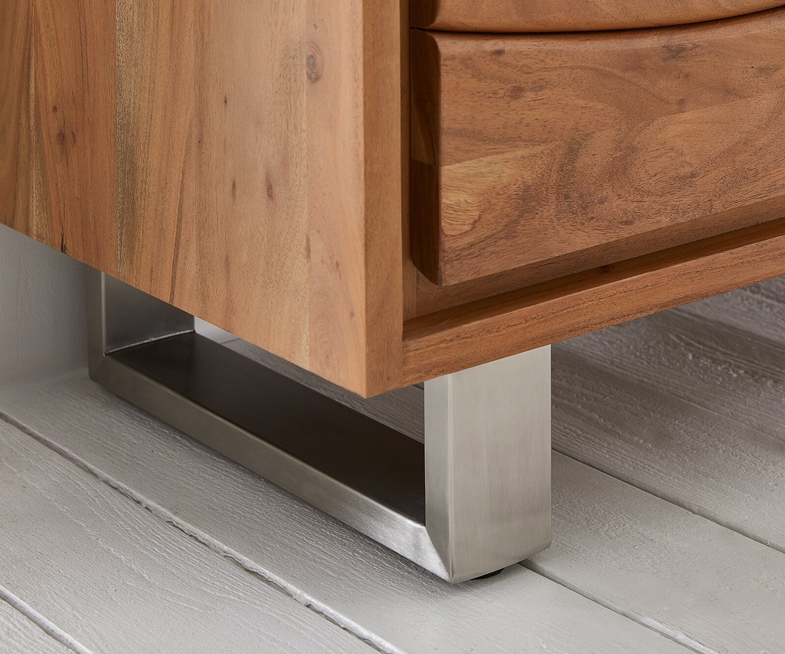 Vitrinekast Live-Edge 120x190 cm acacia natuur rechte rand 2 deuren 4 laden massief 7