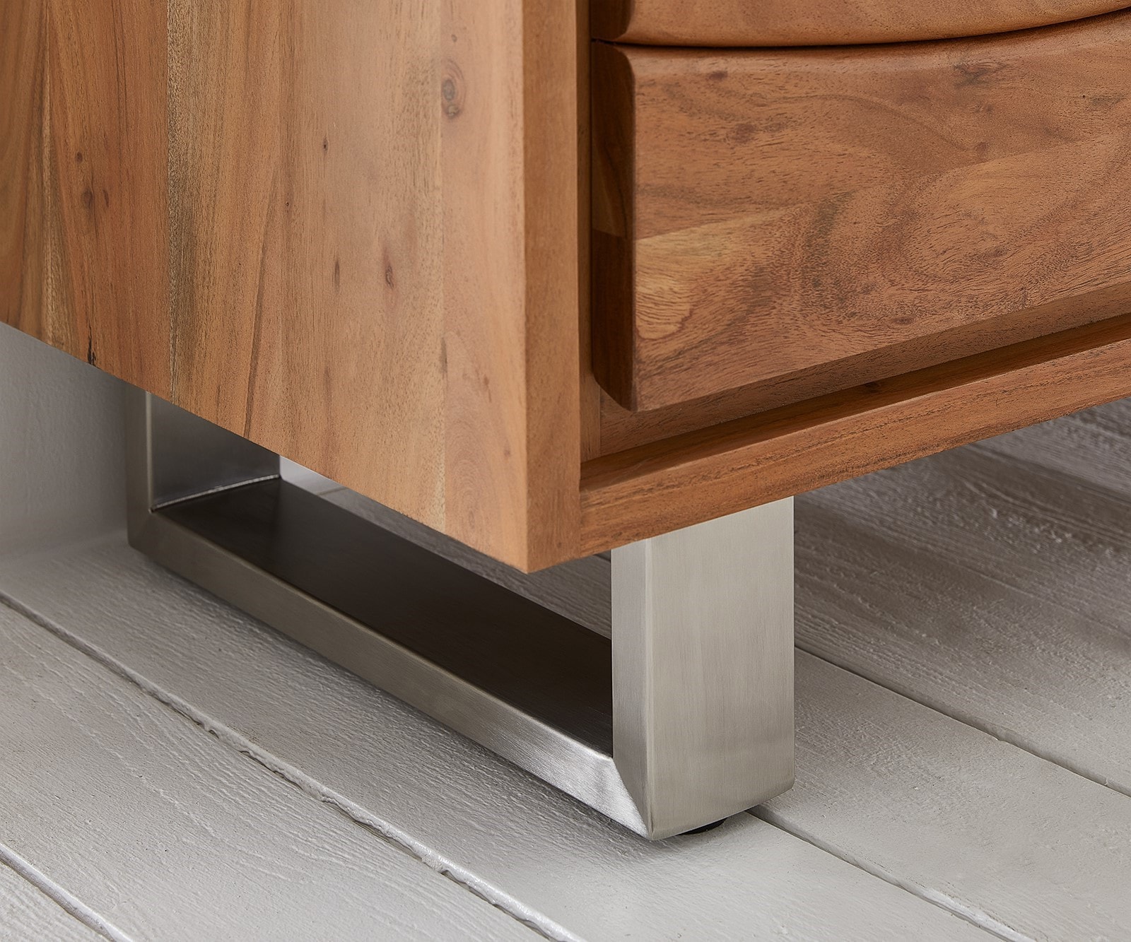 Vitrinekast Live-Edge 120x190 cm acacia natuur rechte rand 2 deuren 4 laden massief 7
