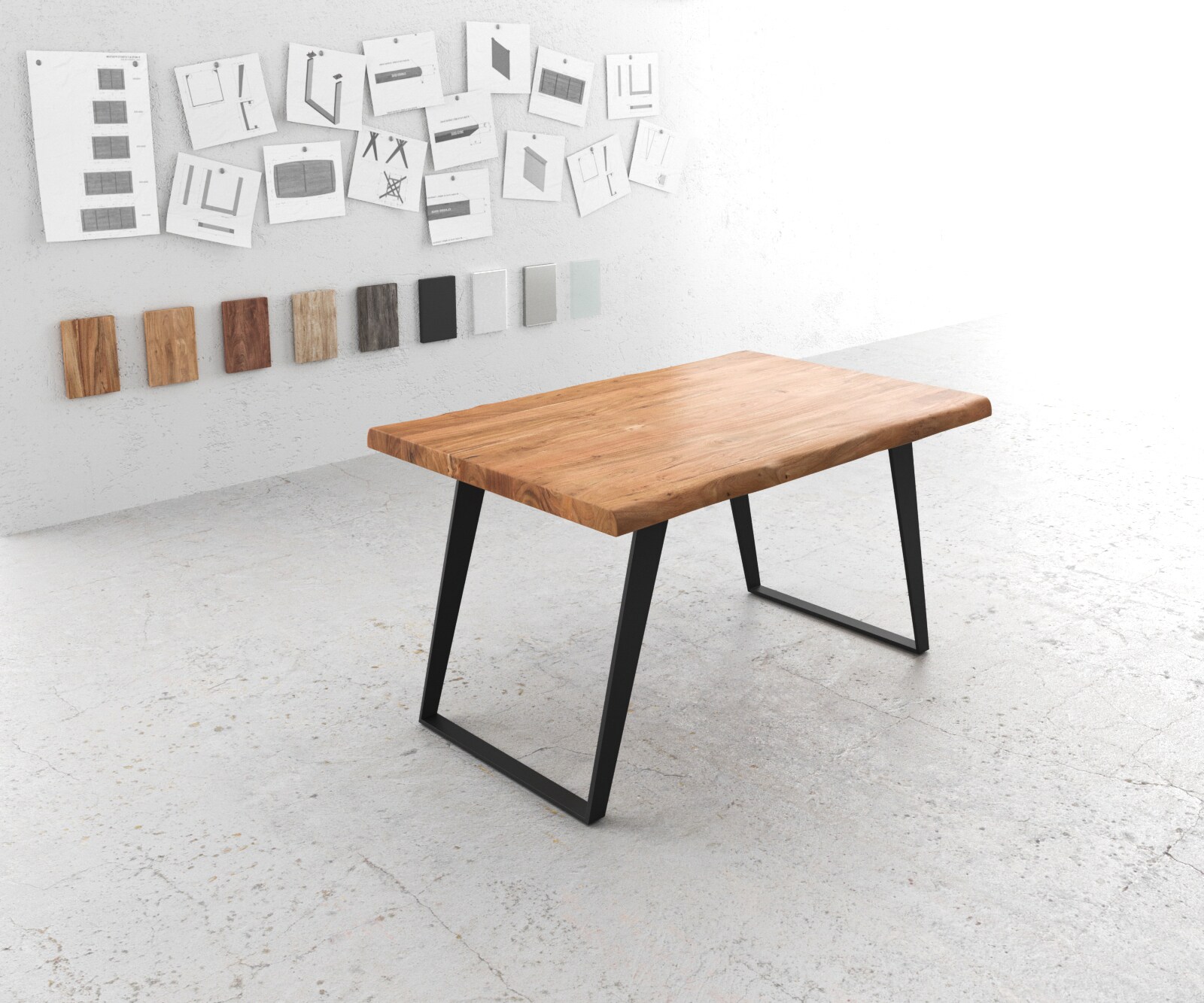 Eettafel Edge 140x90 XL acacia natuur metaal schuin Live-Edge