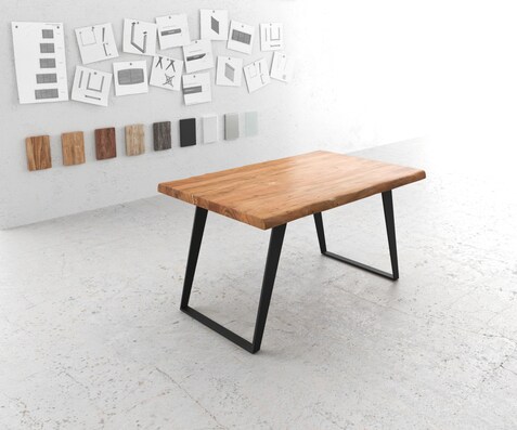 Eettafel Edge 140x90 XL acacia natuur metaal schuin Live-Edge