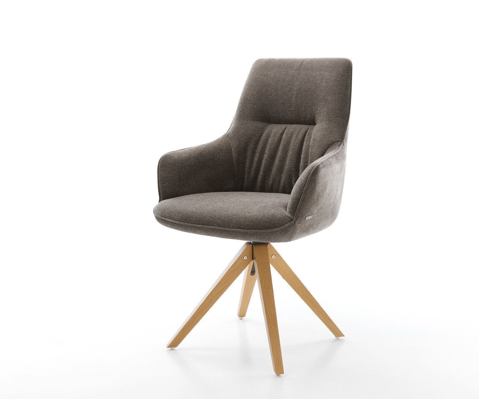Draaistoel Zelia-Flex met armleuning zachte stof met structuur taupe houten frame hoekig natuur 180° drehbar pocketveer kern 1