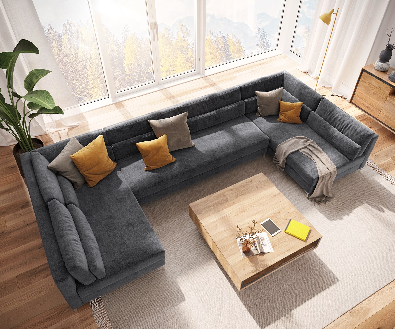 Woonlandschap Elio XL 400x185 cm microvezel grafiet 3