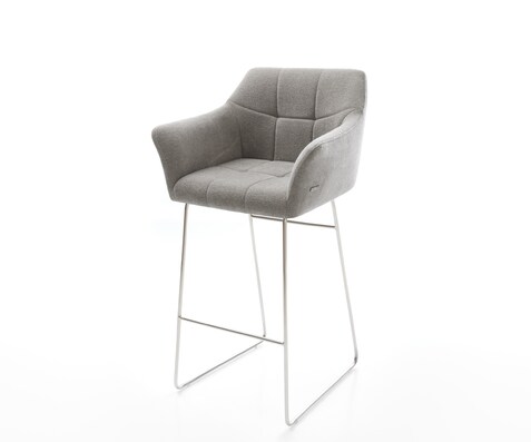 Barstoel Yulo-Flex Zachte stof met structuur Grijs Sledeonderstel roestvrij staal Zilver