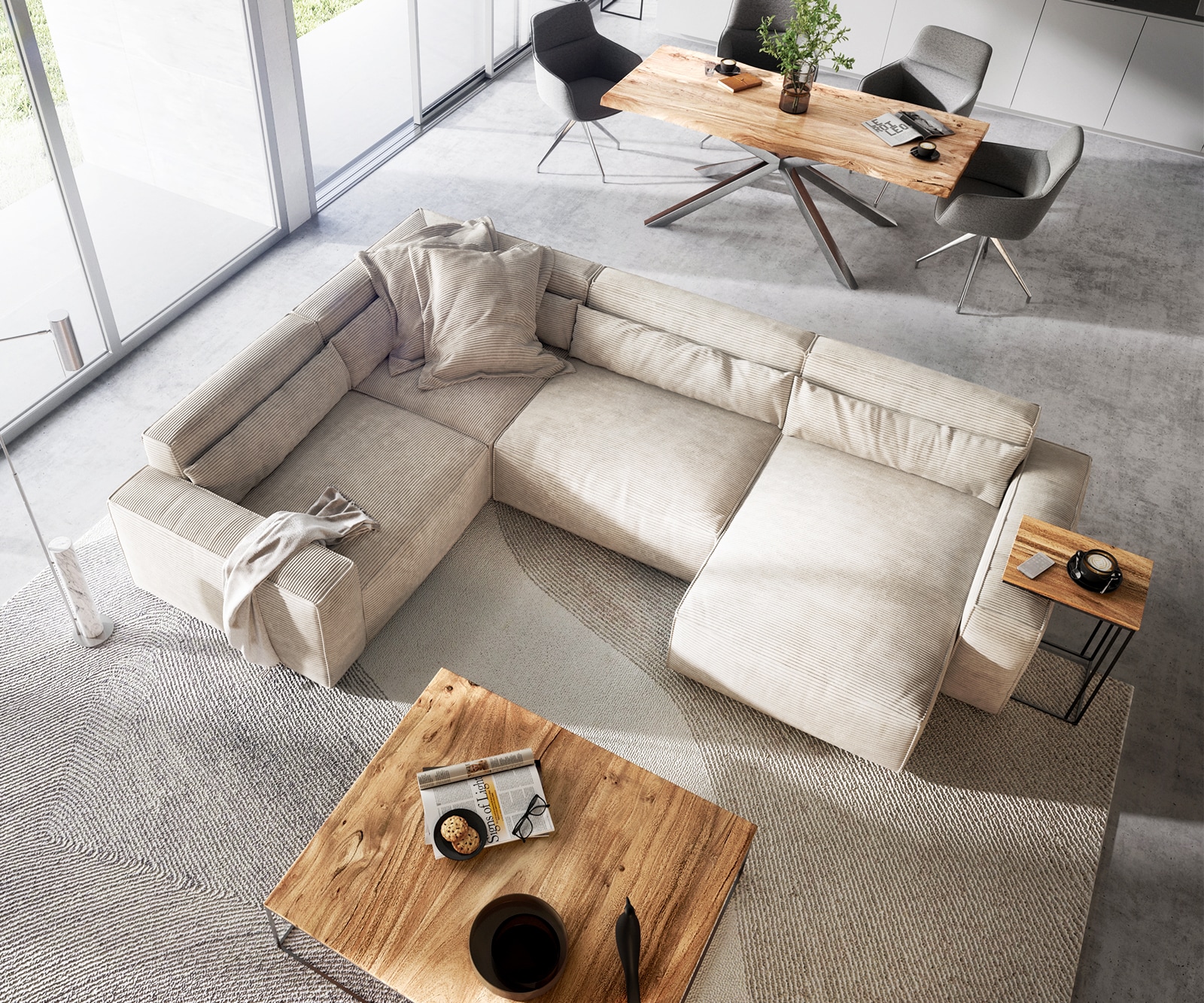 Woonkamerlandschap Sirpio 300x210 cm Snoer beige recamiere variabel 3 Woonkamerlandschap Sirpio 300x210 cm Snoer beige recamiere variabel 3