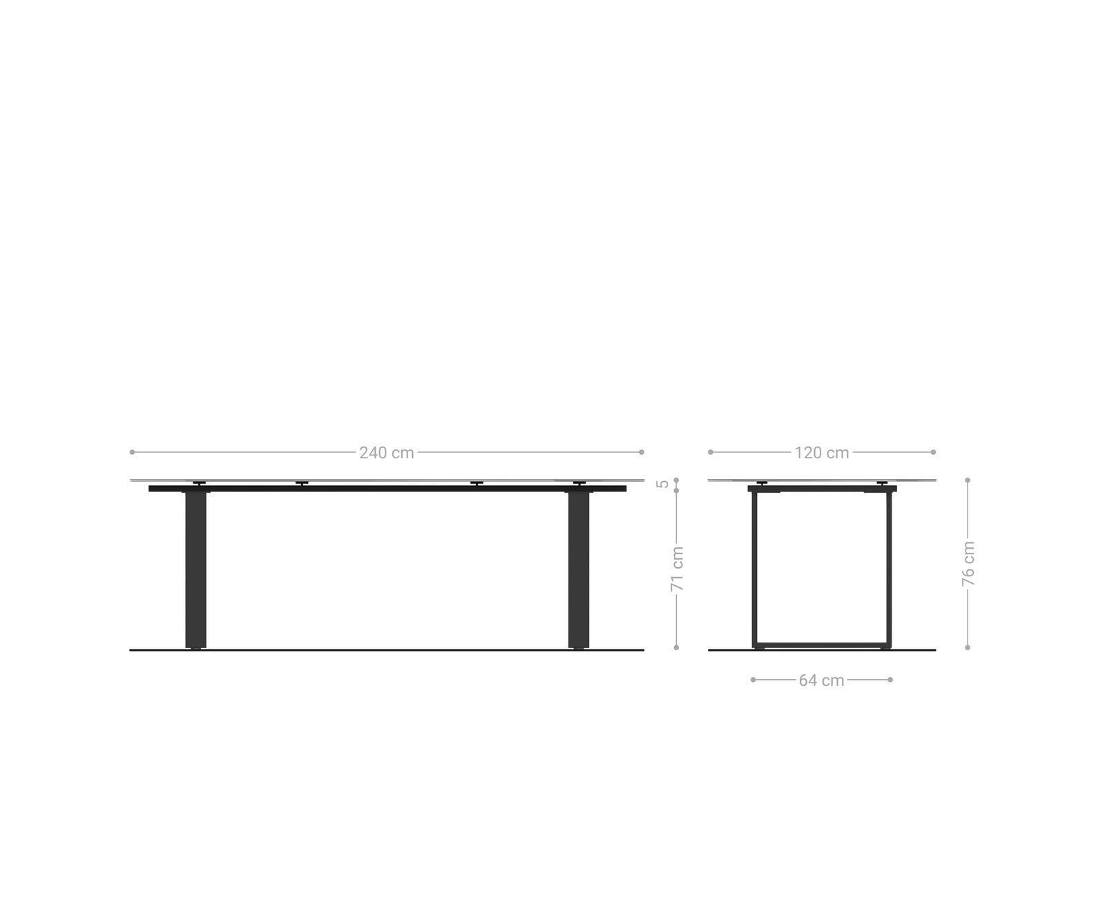 Eettafel Edge Boot 240x120 cm Keramiek Laminam® Nero Greco Anthrazit Roestvrij staal Schmal 7