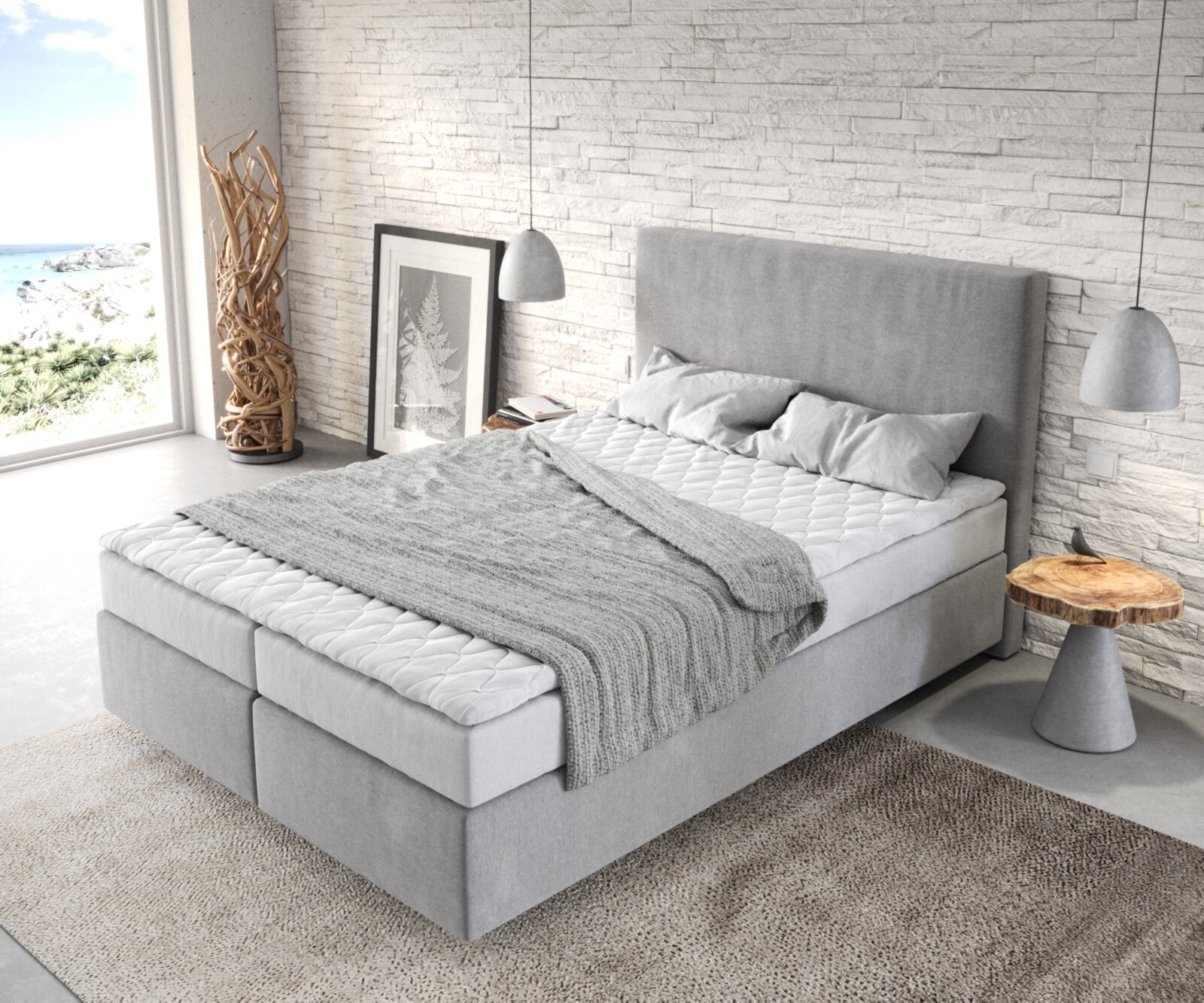 Boxspring-bed Dream-Well 140x200 cm Grijs Microvezel stof 3