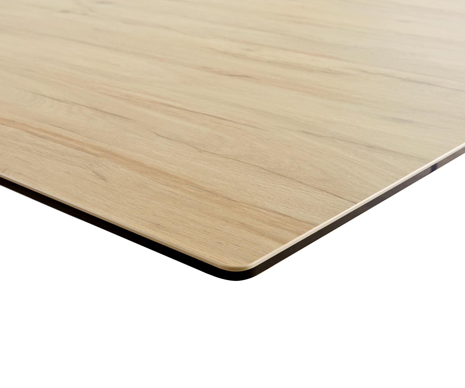 Eetkamertafel Edge 180-220x100 keramiek Laminam® Sabbia eiken kleur kruisframe rechthoek zwart uitschuifbaar