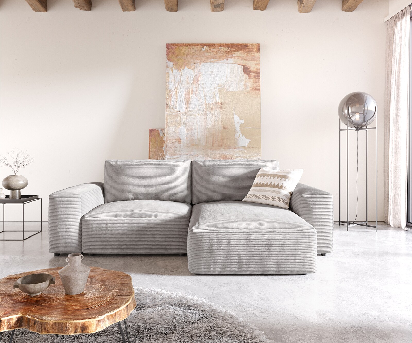 Hoekbank Lanzo L 260x160 cm Koord Zilver Grijs Recamiere variabel 1 Hoekbank Lanzo L 260x160 cm Koord Zilver Grijs Recamiere variabel 1