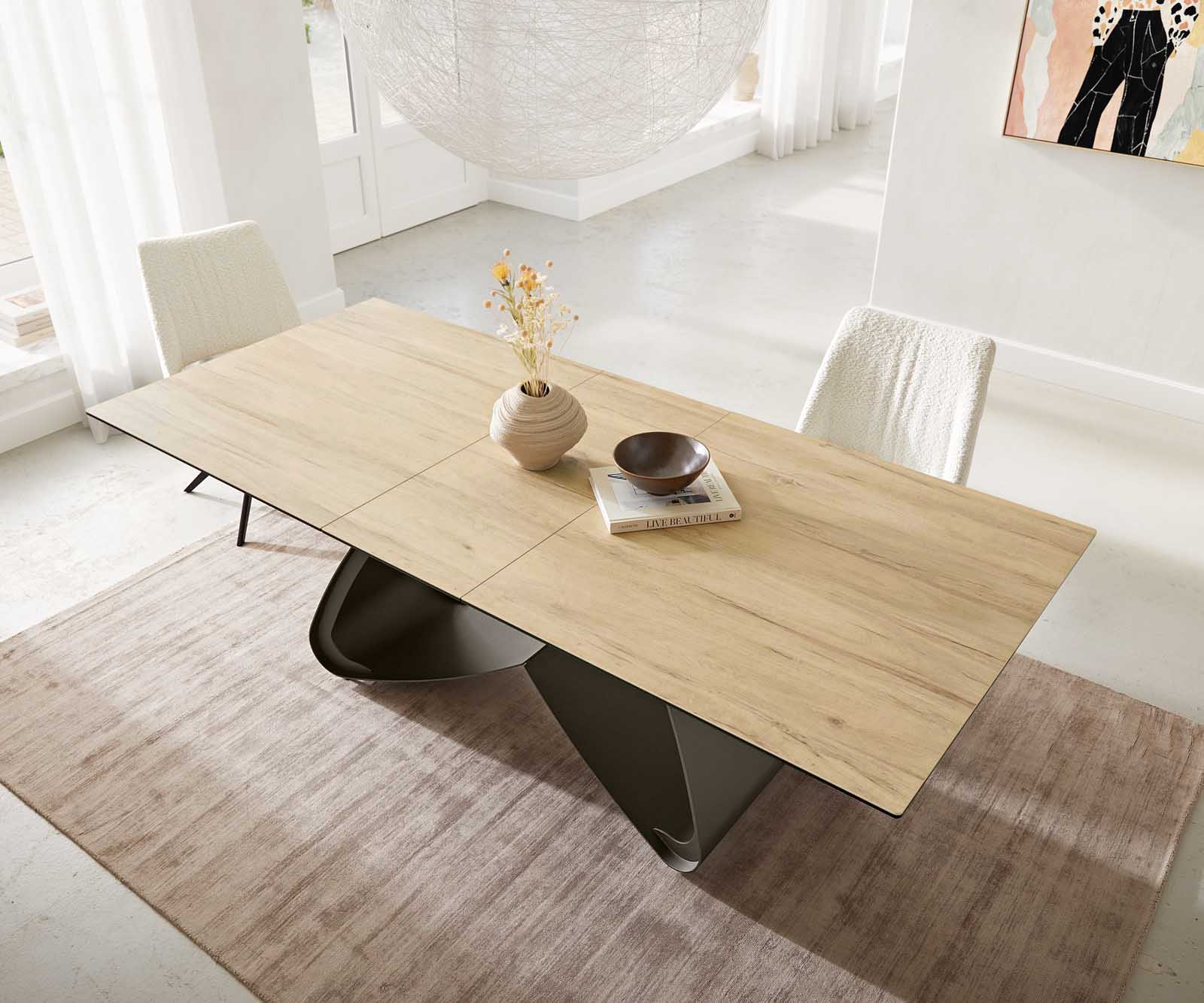 Eettafel Edge 180-220x100 keramiek Laminam® Sabbia Eikenkleur W-kaomeffect afwerking titanium Uitschuifbaar 3