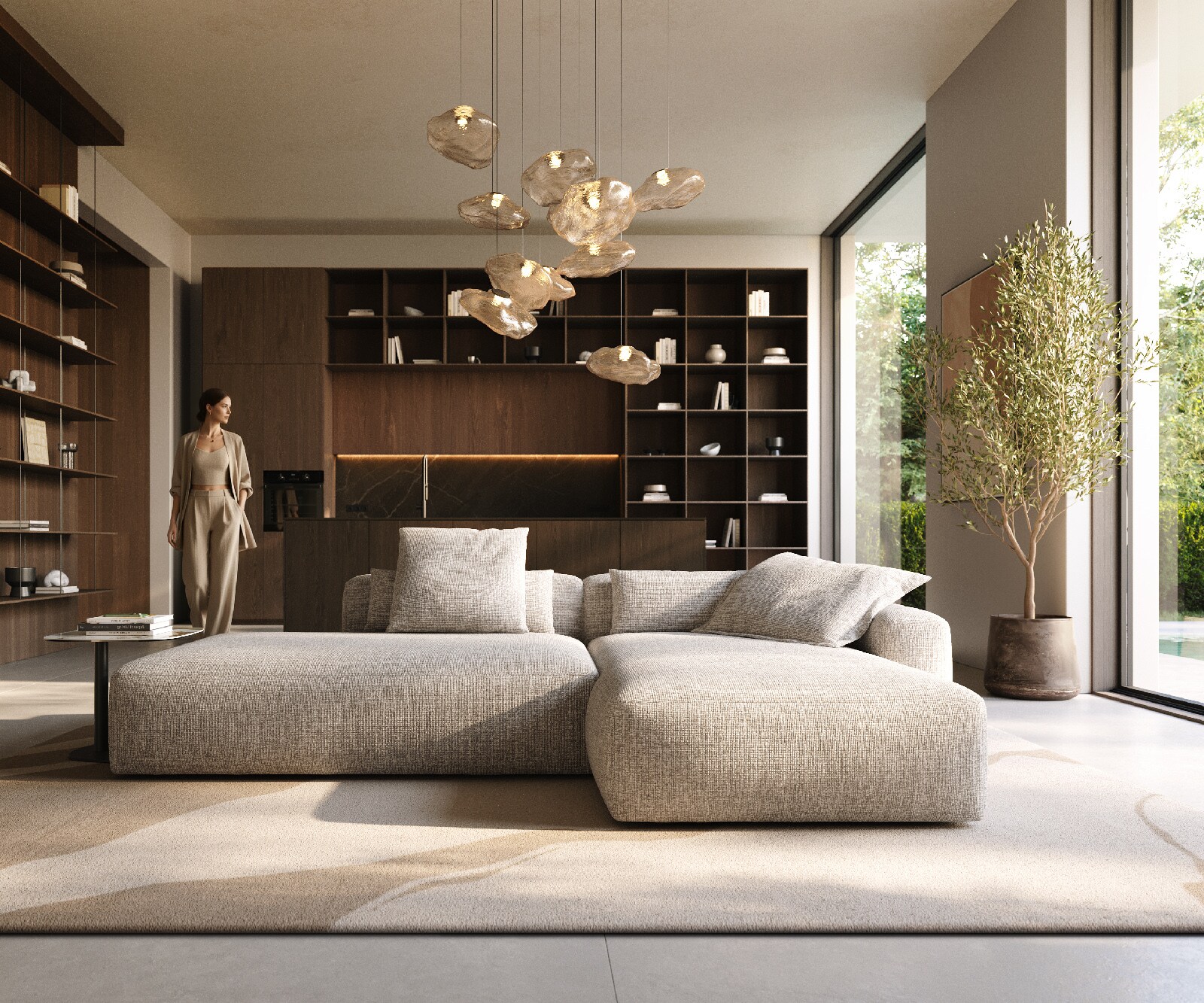 Hoekbank Freestyle Pure 310x200 cm Geweven stof zacht beige