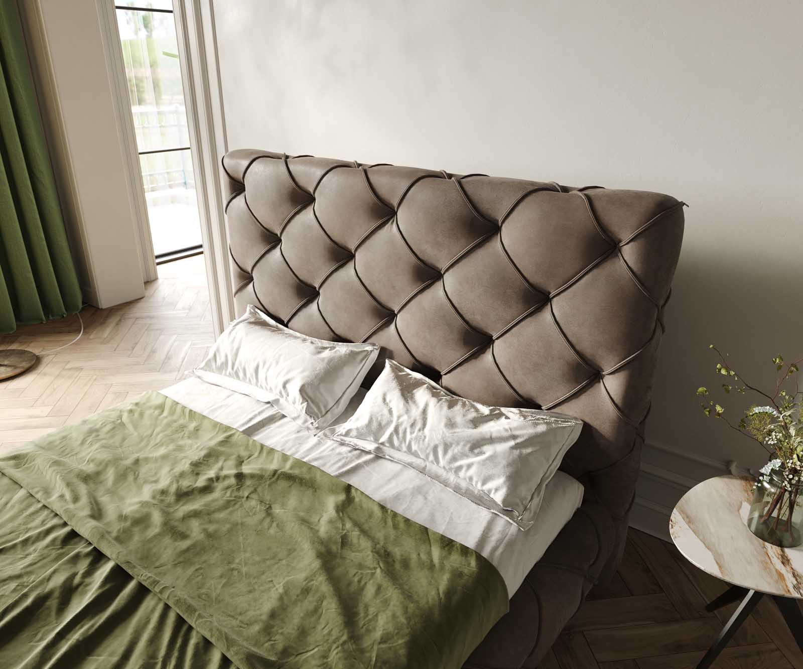 Gestoffeerd bed Nayara 140x200 cm microvezel taupe vintage 4
