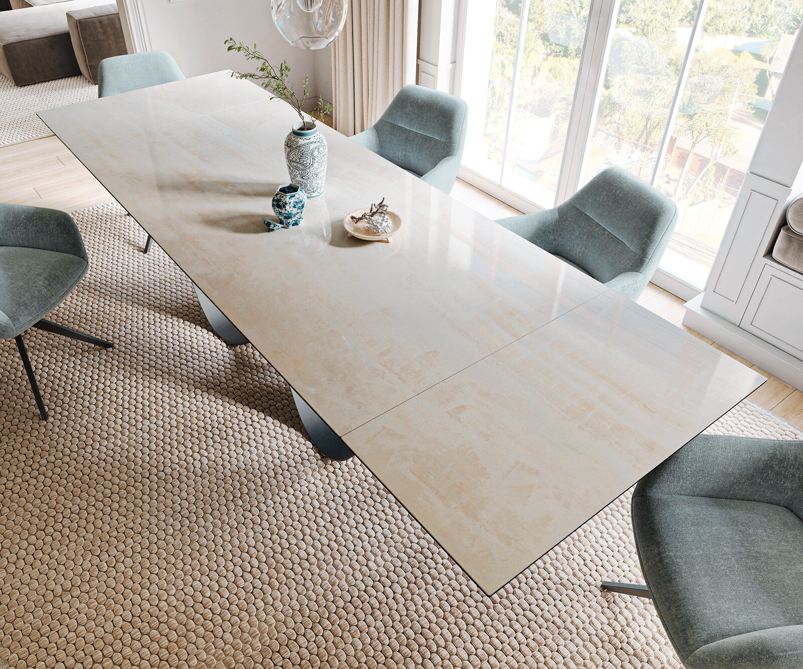 Eettafel Edge 200-300x100 cm keramiek Onyx Champagne Infinity metaal zwart uittrekbaar 3