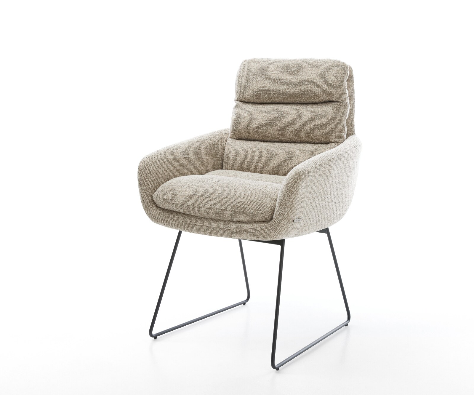 Eetkamerstoel Abelia-Flex met armleuning geweven stof beige slipframe zwart