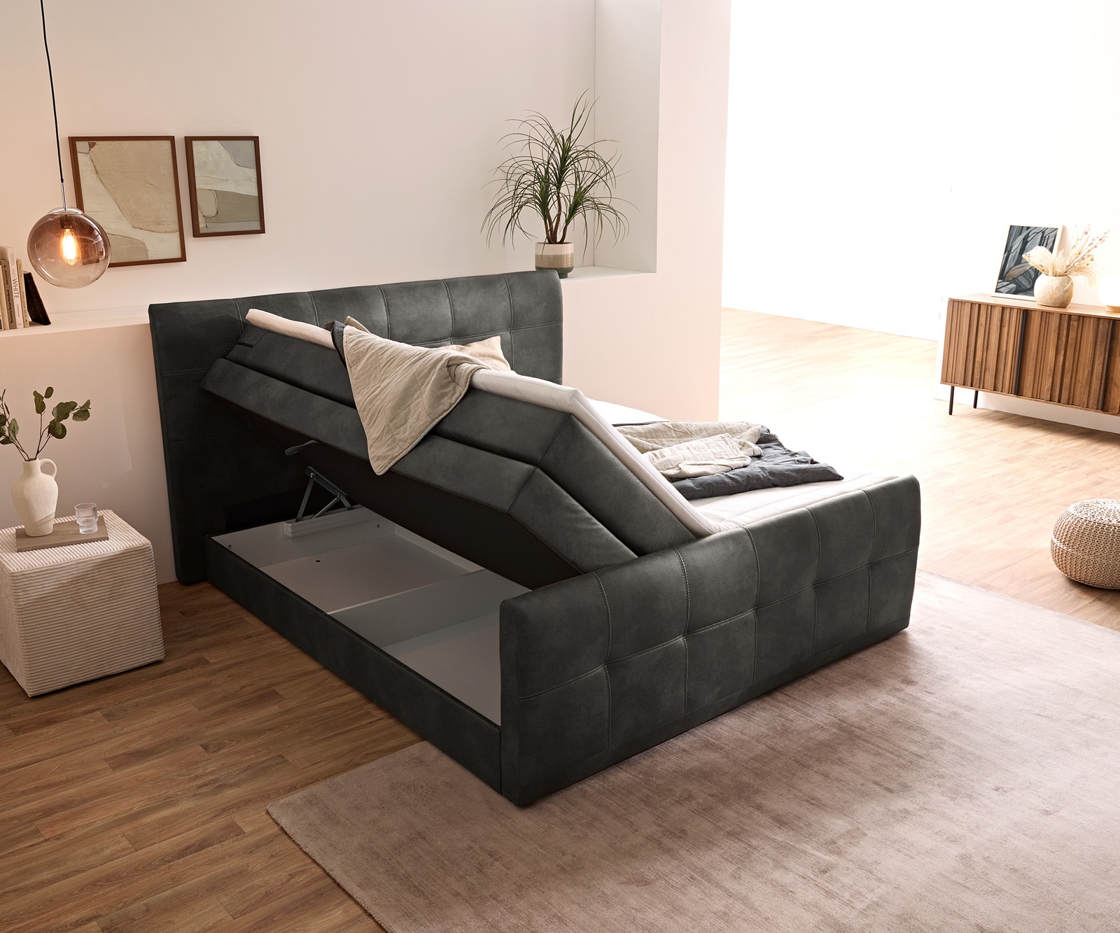 Boxspring-bed Amarillo 180x200 cm antraciet met Topper 4 Boxspring-bed Amarillo 180x200 cm antraciet met Topper 4