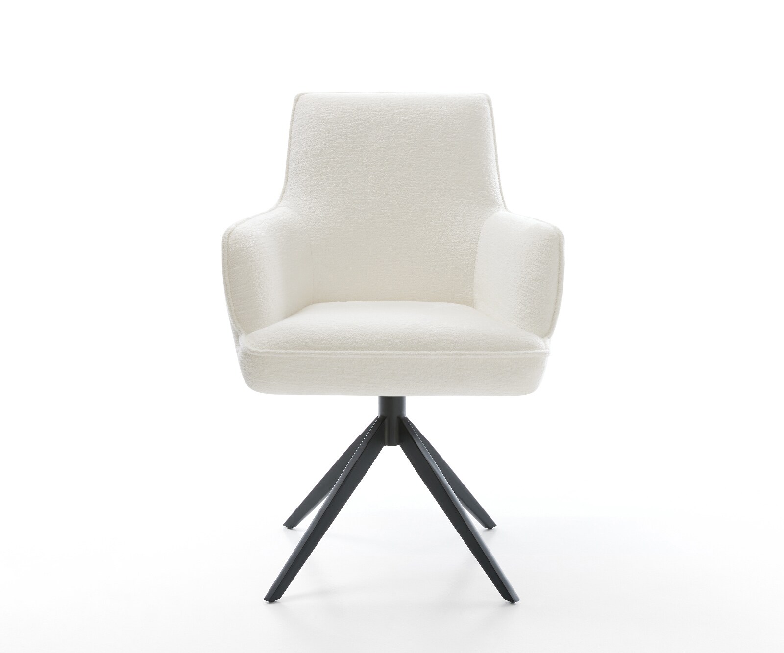 Draaistoel Heira-Flex met armleuning bouclé zacht beige kruisframe breed zwart 360° draaibaar rocker-functie pocketveer kern 2