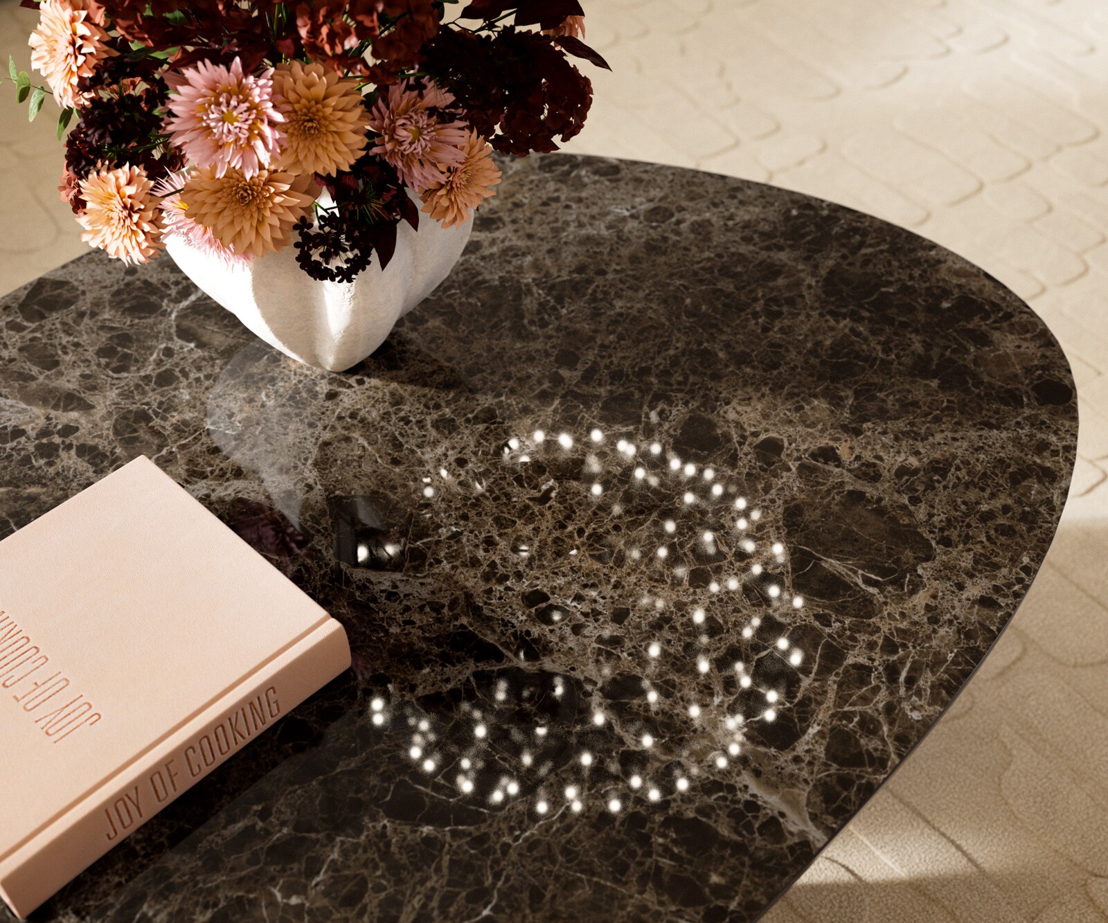 Salontafel Edge Oval 140x75 cm keramiek Laminam® Emperador Extra Lucidato donkerbruin Vibany geborsteld roestvrij staal 7