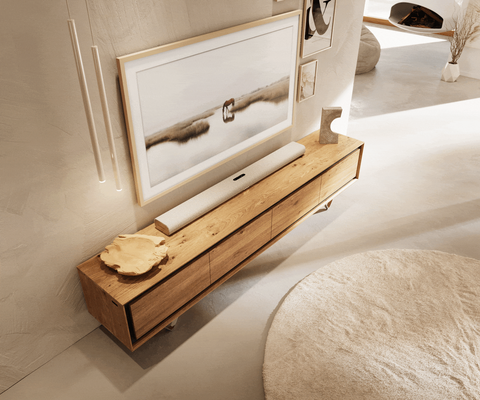 Tv-meubel Stonegrace 200 cm Eik natuur 4 deuren Steenfineer V-poot roestvrij staal 4 Tv-meubel Stonegrace 200 cm Eik natuur 4 deuren Steenfineer V-poot roestvrij staal 4