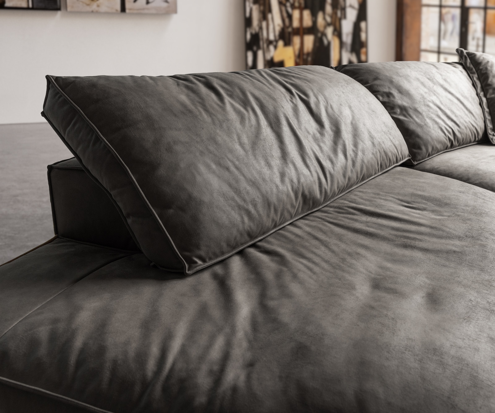 Big-sofa Snoosh 400x150 cm microvezel zwart vintage recamiere links 4 Big-sofa Snoosh 400x150 cm microvezel zwart vintage recamiere links 4