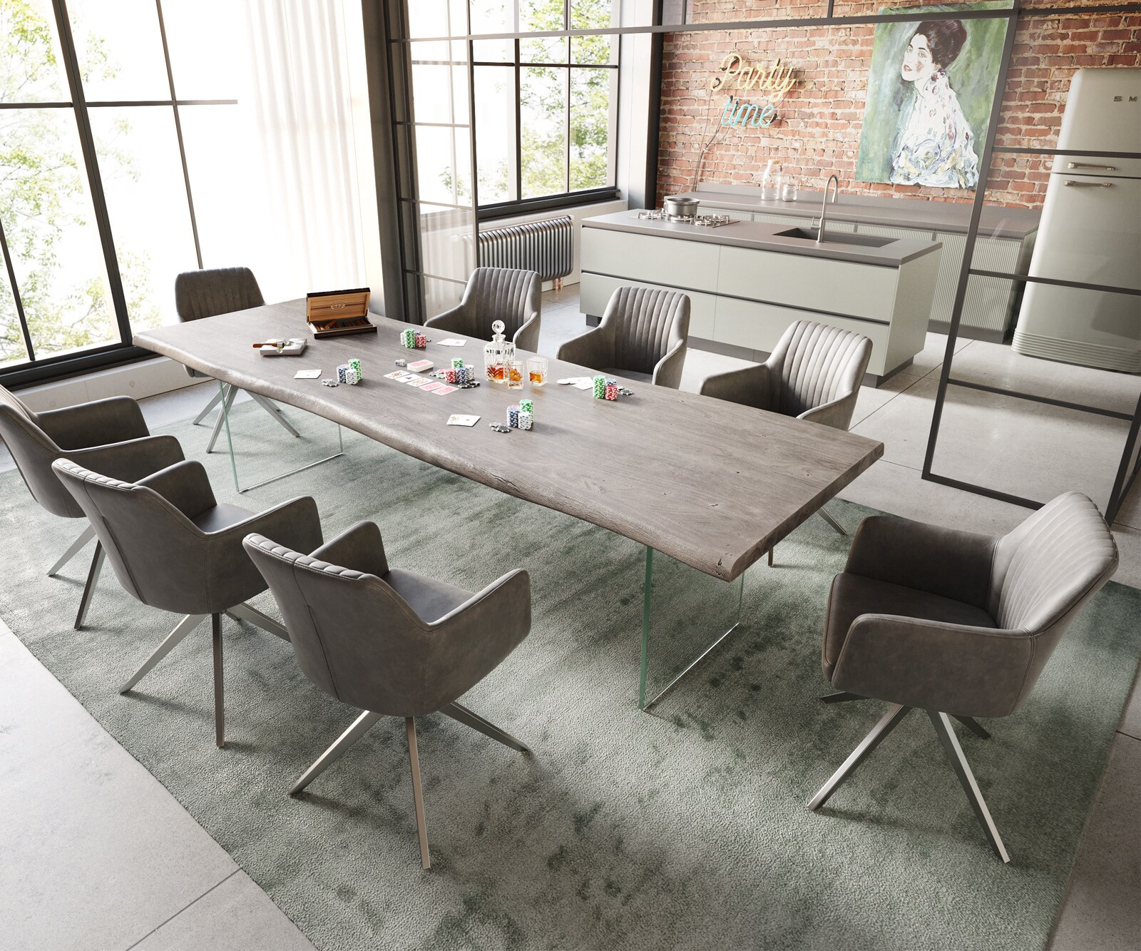 Eettafel Edge 300x100 XL acacia platina  glas Live-Edge 3 Eettafel Edge 300x100 XL acacia platina  glas Live-Edge 3