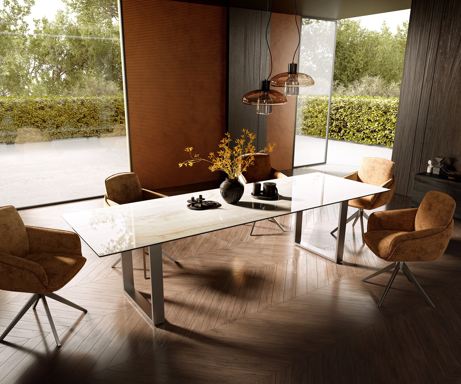 Eetkamertafel Edge 300x100 Keramiek Laminam® Onice Oro Roestvrij staal Smal 7