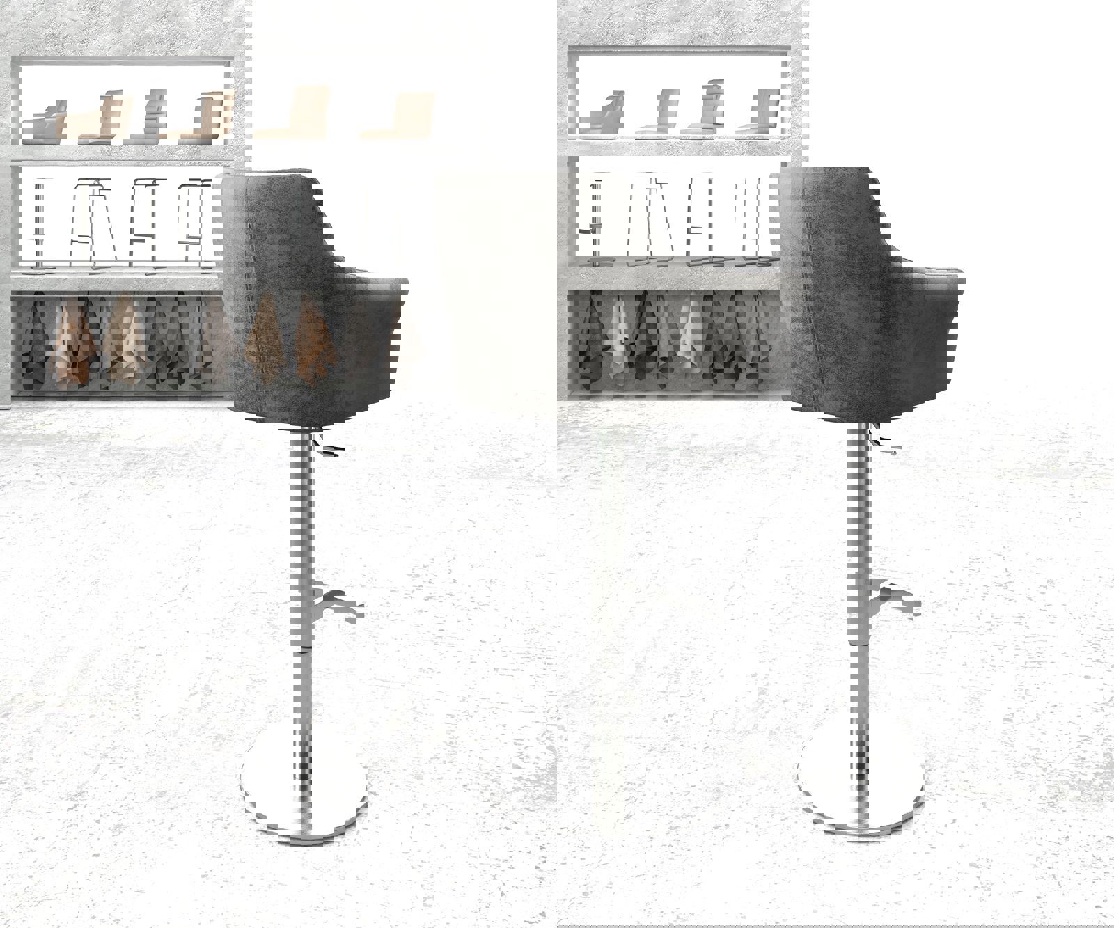 Barstoel Yulo-Flex vintage grijs draaivoet hoogteverstelbaar roestvrijstaal 2 Barstoel Yulo-Flex vintage grijs draaivoet hoogteverstelbaar roestvrijstaal 2