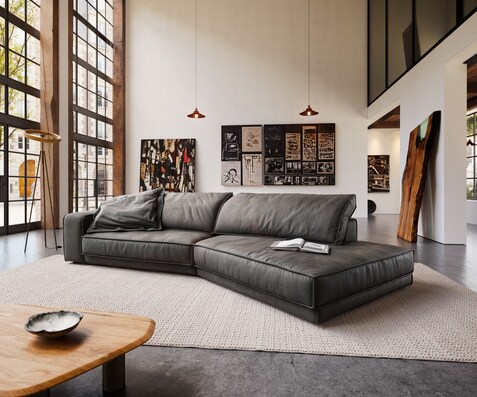 Big-sofa Snoosh 400x150 cm Microvezel zwart Vintage Recamiere rechts