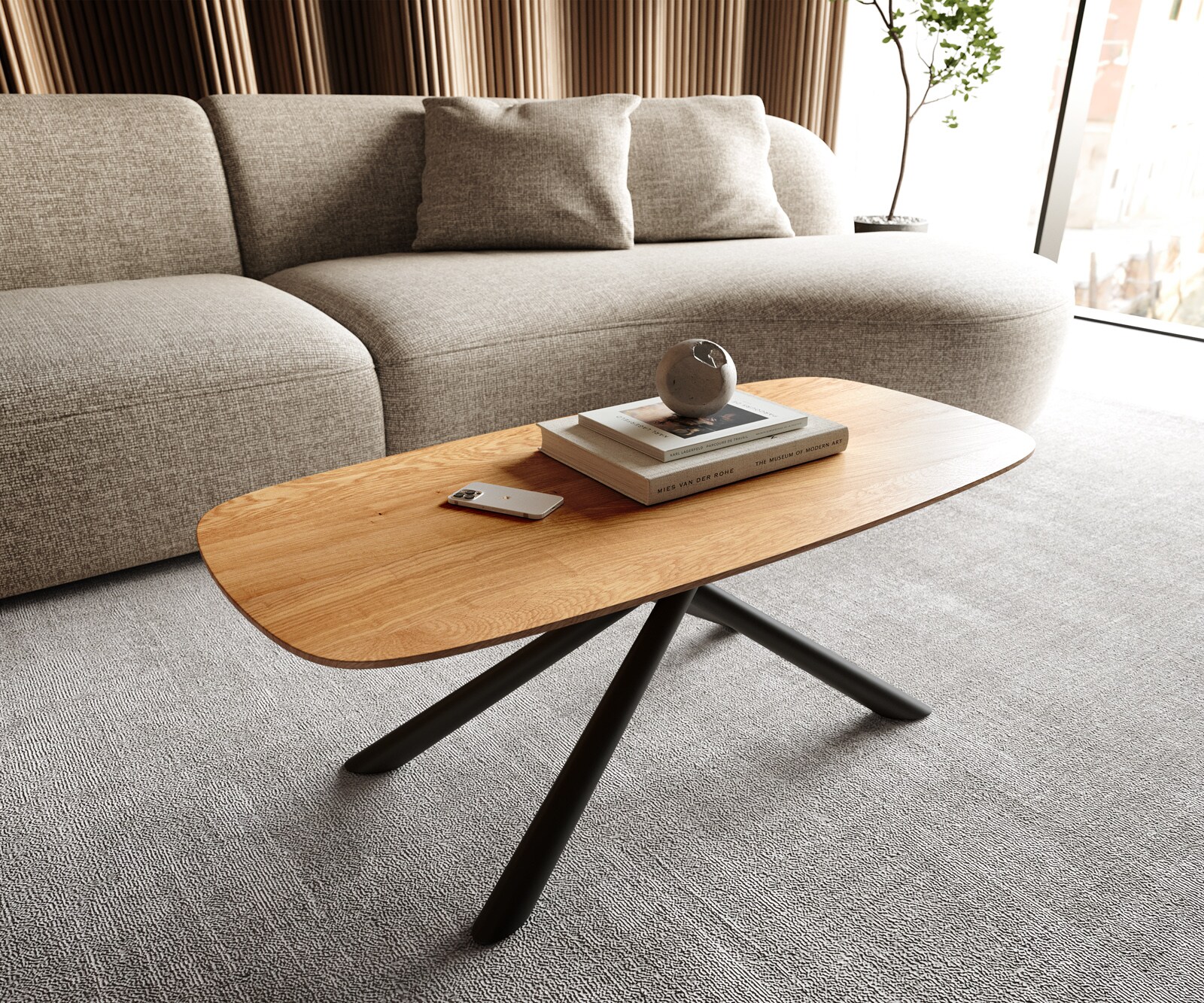 Salontafel Edge Boot 100x50 cm Eiken Naturel Zwitserse rand Sarity zwart metaal