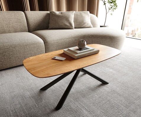 Salontafel Edge Boot 100x50 cm Eiken Naturel Zwitserse rand Sarity zwart metaal