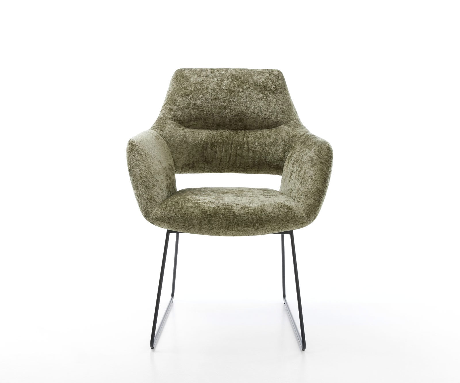 Eetkamerstoel Yago-Flex met armleuning chenille olijfgroen slipframe zwart pocketveer kern 1 Eetkamerstoel Yago-Flex met armleuning chenille olijfgroen slipframe zwart pocketveer kern 1