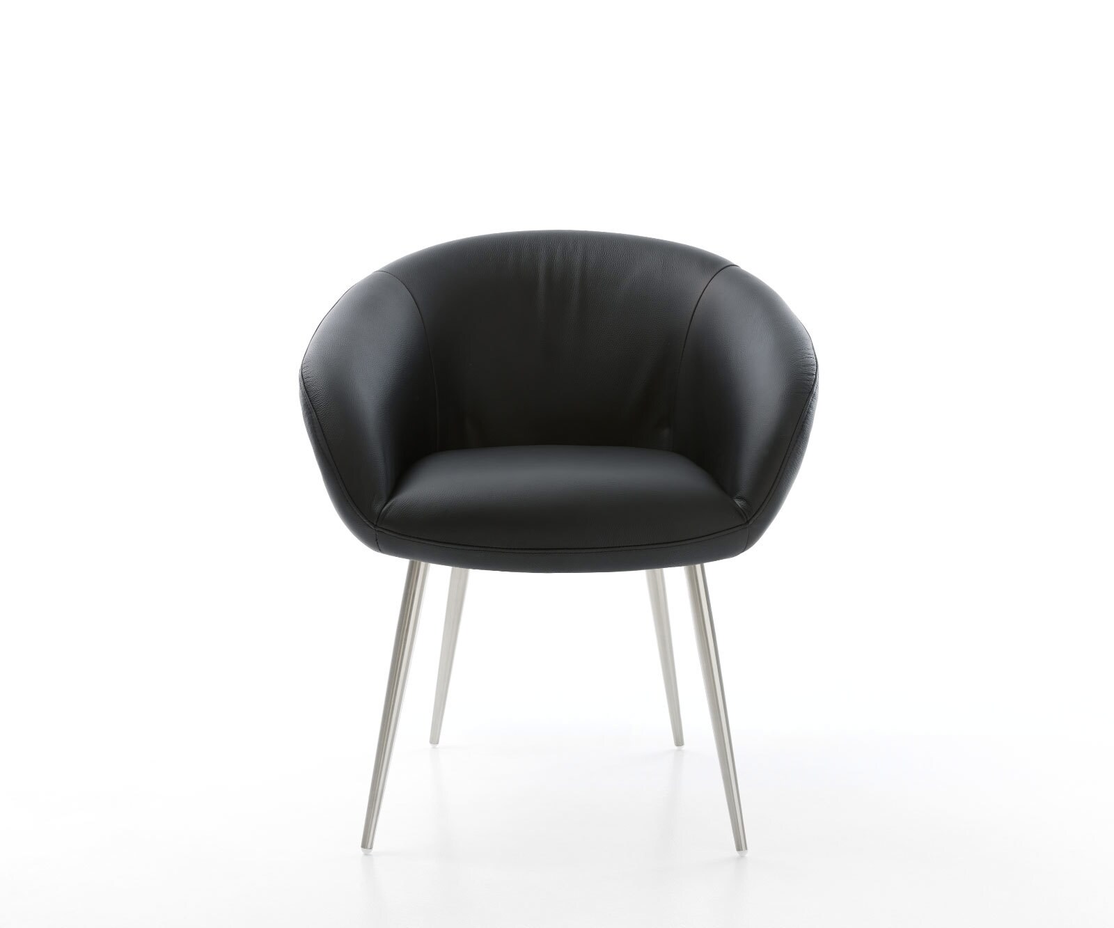 Eetkamerstoel Vinka-Flex met armleuning echt leer zwart 4-poot conisch roestvrij staal pocketveer kern 2