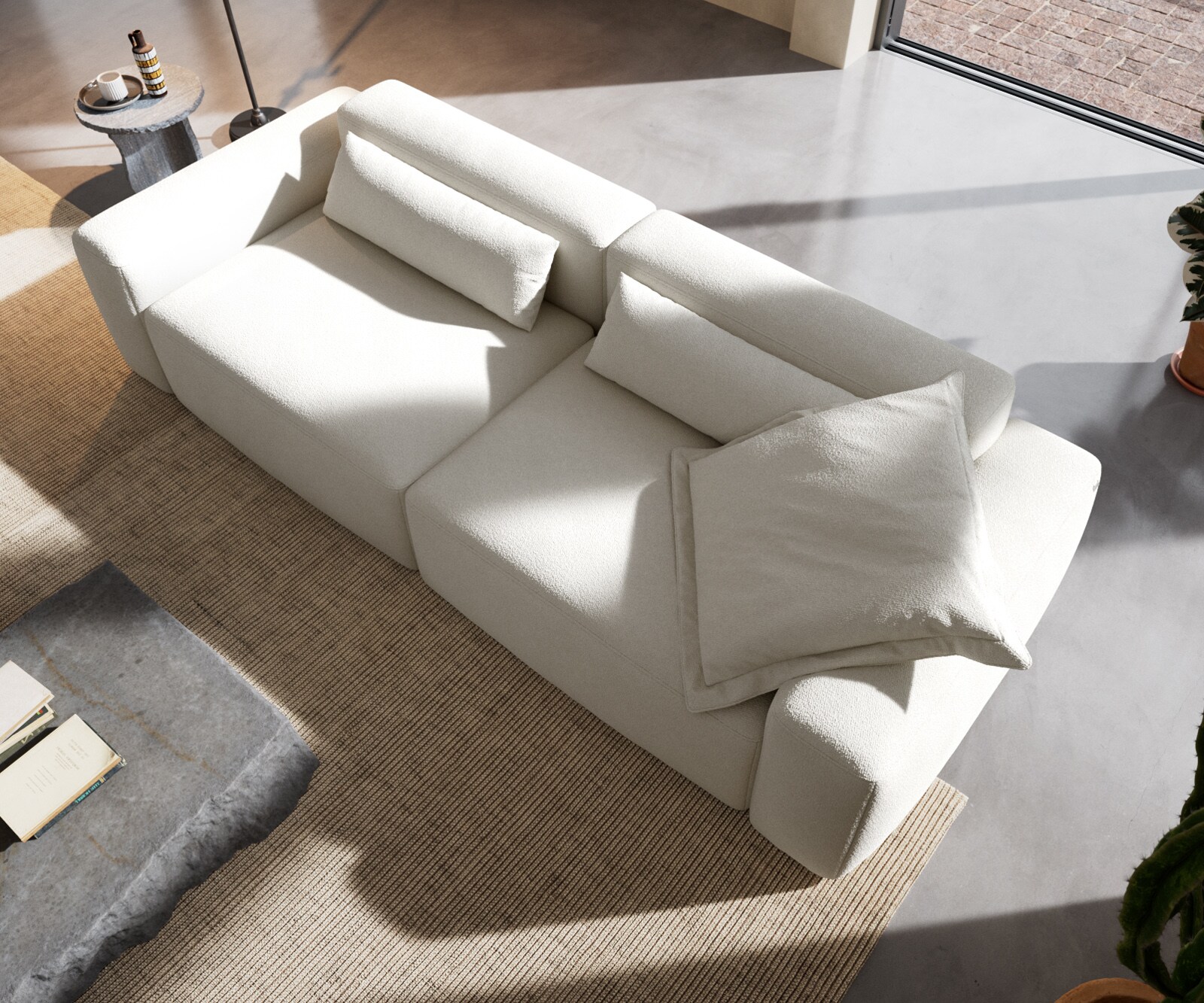 Bigsofa Freestyle 280x110 cm Bouclé Crème-wit kapnaad 1