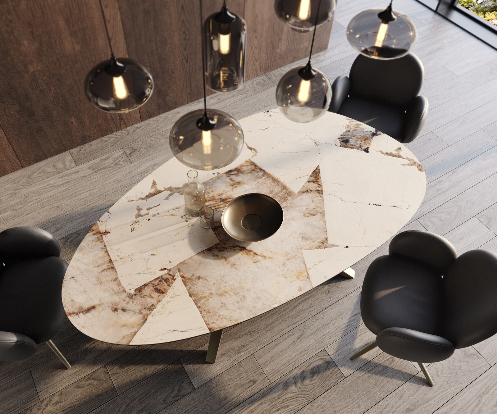 Eetkamertafel Edge ovaal 220x120 keramiek Iris FMG Patagonia Lappato Zenthara hoekig metaal effectafwerking titaan 3