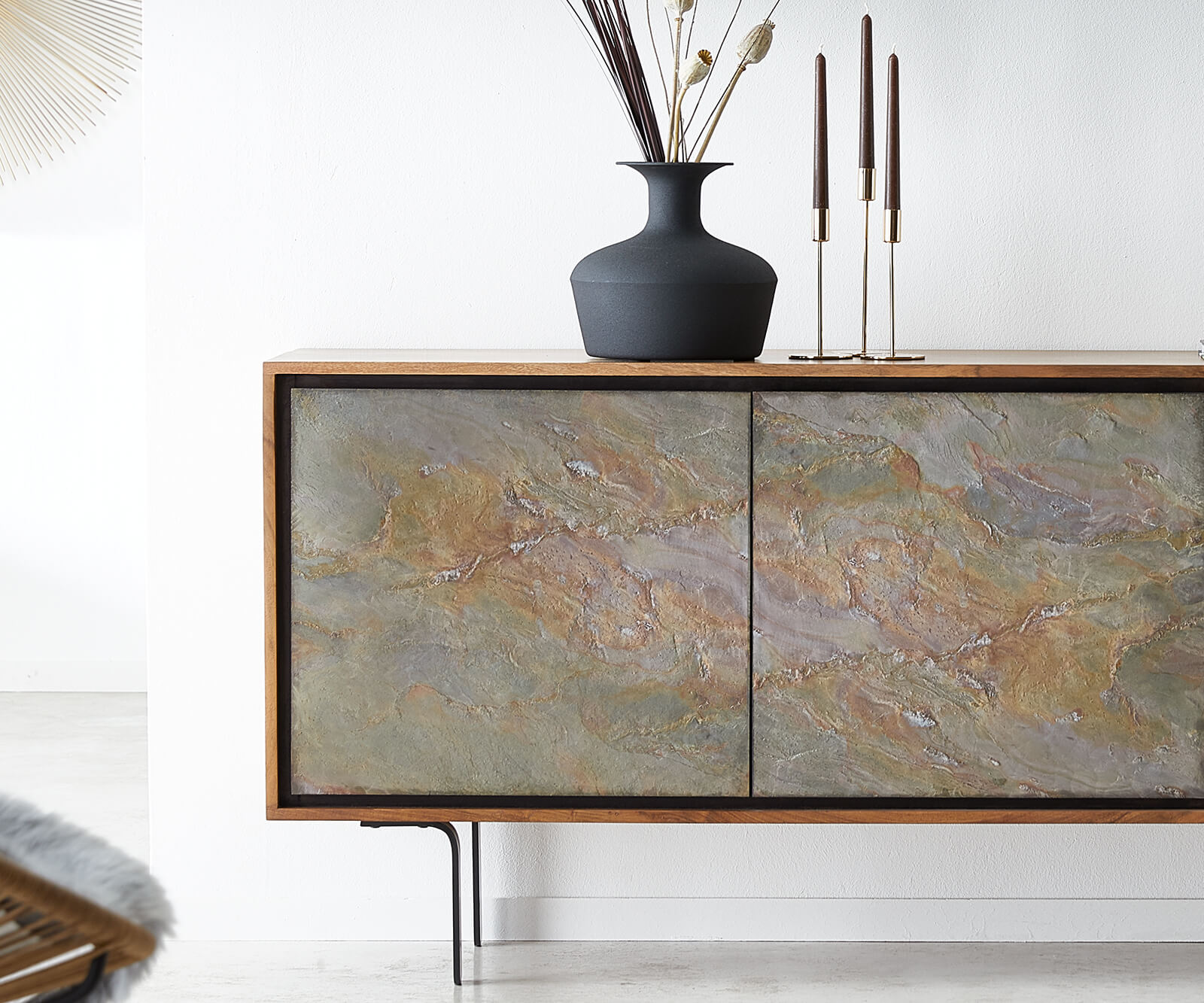 Dressoir Juwelo 175 cm acacia natuur steenfineer hout metaal zwart 5