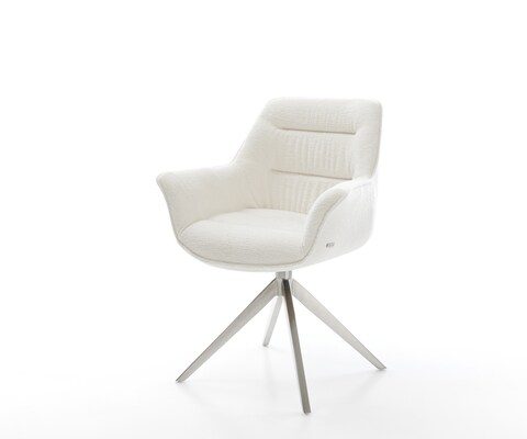 Draaistoel Kaira-Flex bouclé zacht beige kruisframe breed roestvrij staal 360° draaibaar rocker-functie