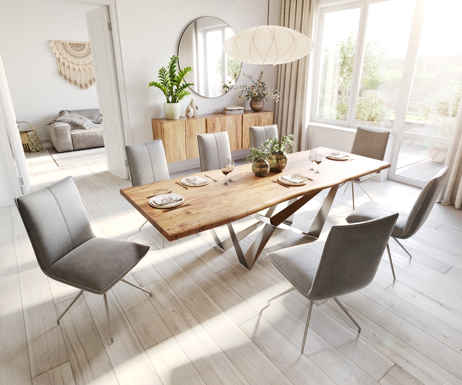 Eetkamerstoel Lelio-Flex fluweel grijs kruisframe conisch roestvrij staal pocketveer kern 3 Eetkamerstoel Lelio-Flex fluweel grijs kruisframe conisch roestvrij staal pocketveer kern 3