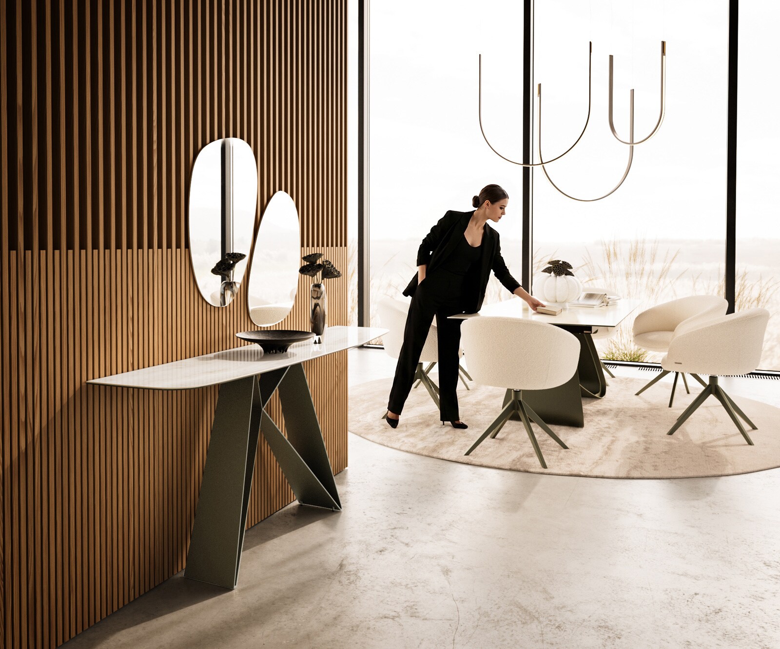 Consoletafel Edge Bootvorm 180x40 cm Keramiek Onyx Champagne Velio Metaal Effektfinish Titan 6