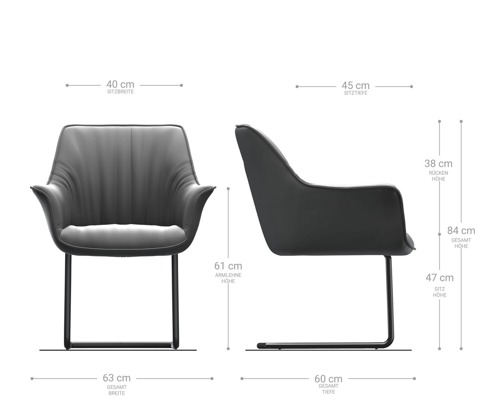 Sledemodel Keila-Flex met armleuning echt leer zwart sledemodel rond roestvrij staal 1 Sledemodel Keila-Flex met armleuning echt leer zwart sledemodel rond roestvrij staal 1