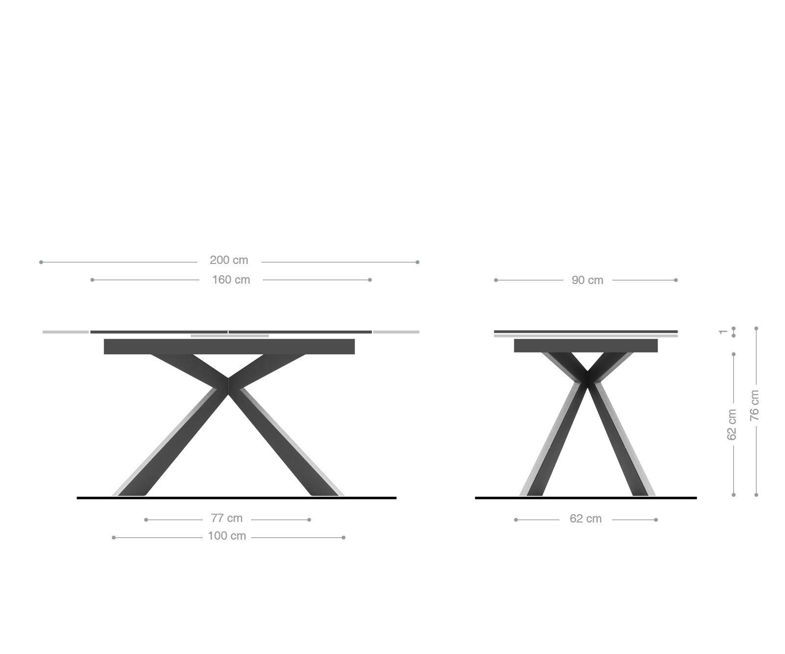 Eettafel Daven 160/200x90 cm keramisch grijs metaal uitschuifbaar 8