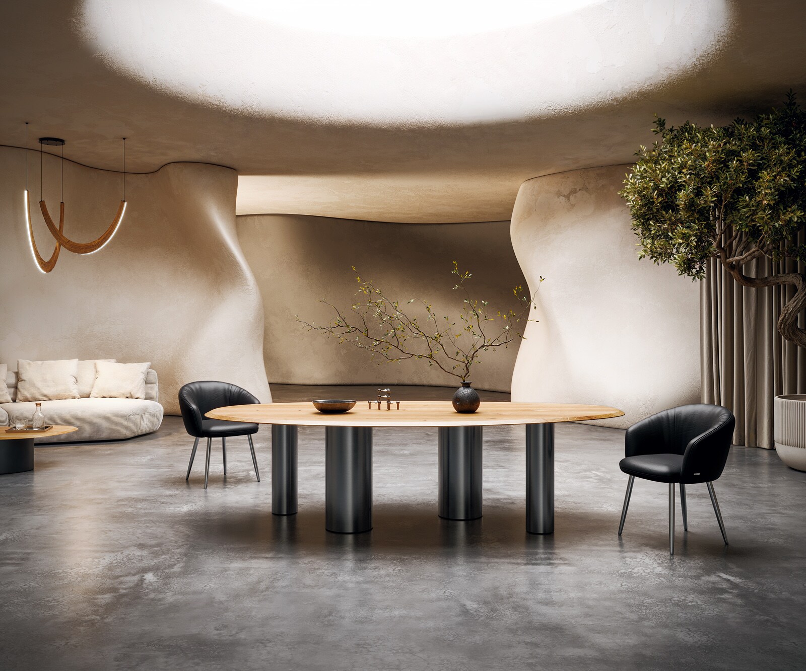 Eettafel Edge Oval 280x130x2,5 eiken natuur Pilier RVS geborsteld Flow-Edge 4