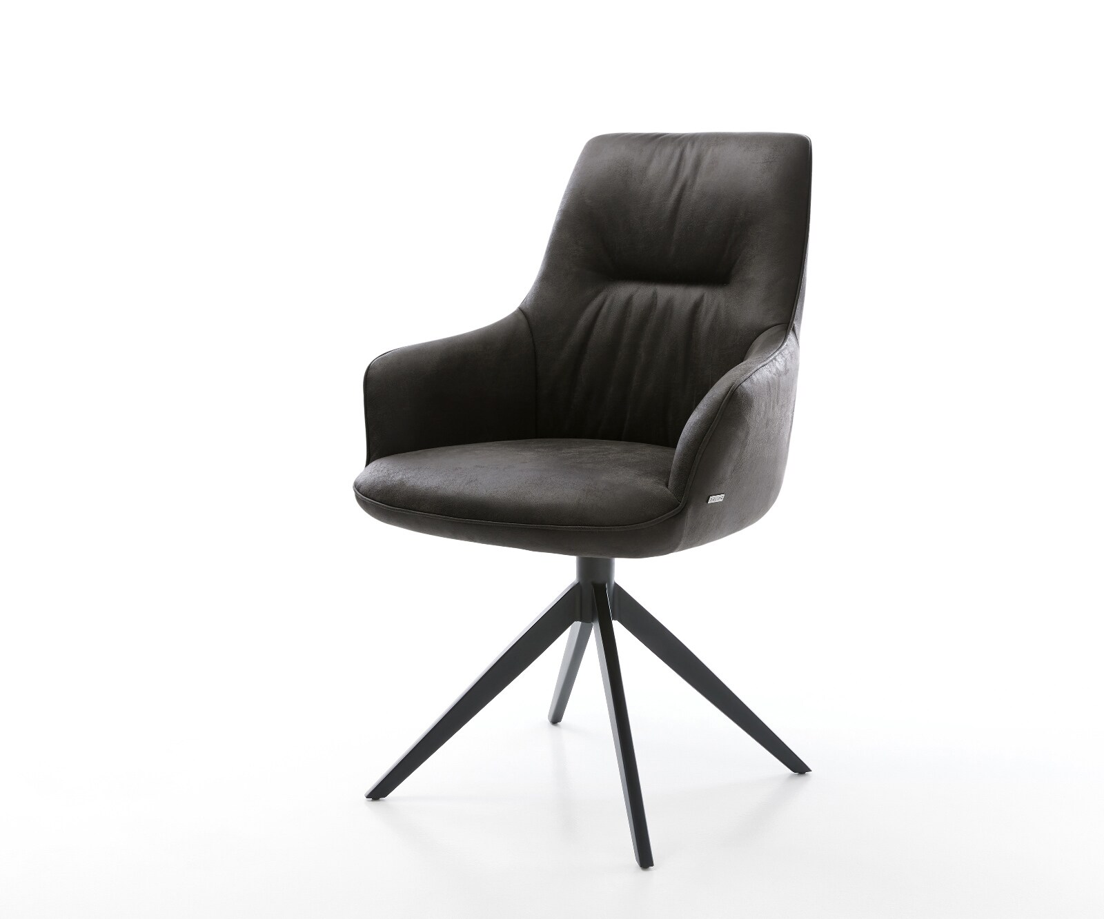Draaistoel Zelia-Flex met armleuning microvelours antraciet vintage kruisframe breed zwart 360° draaibaar rocker-functie pocketveer kern