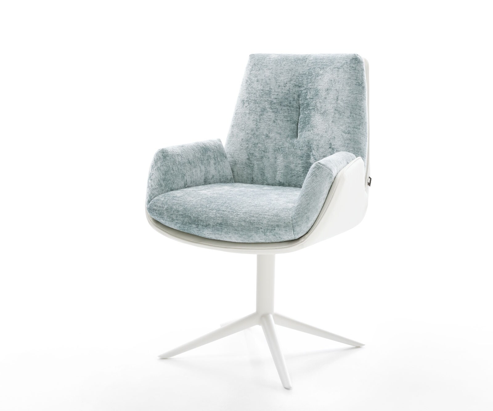 Draaistoel Clea-Flex materiaalmix echt leer wit-pastelblauw kruispoot wit 360° draaibaar rocker-functie