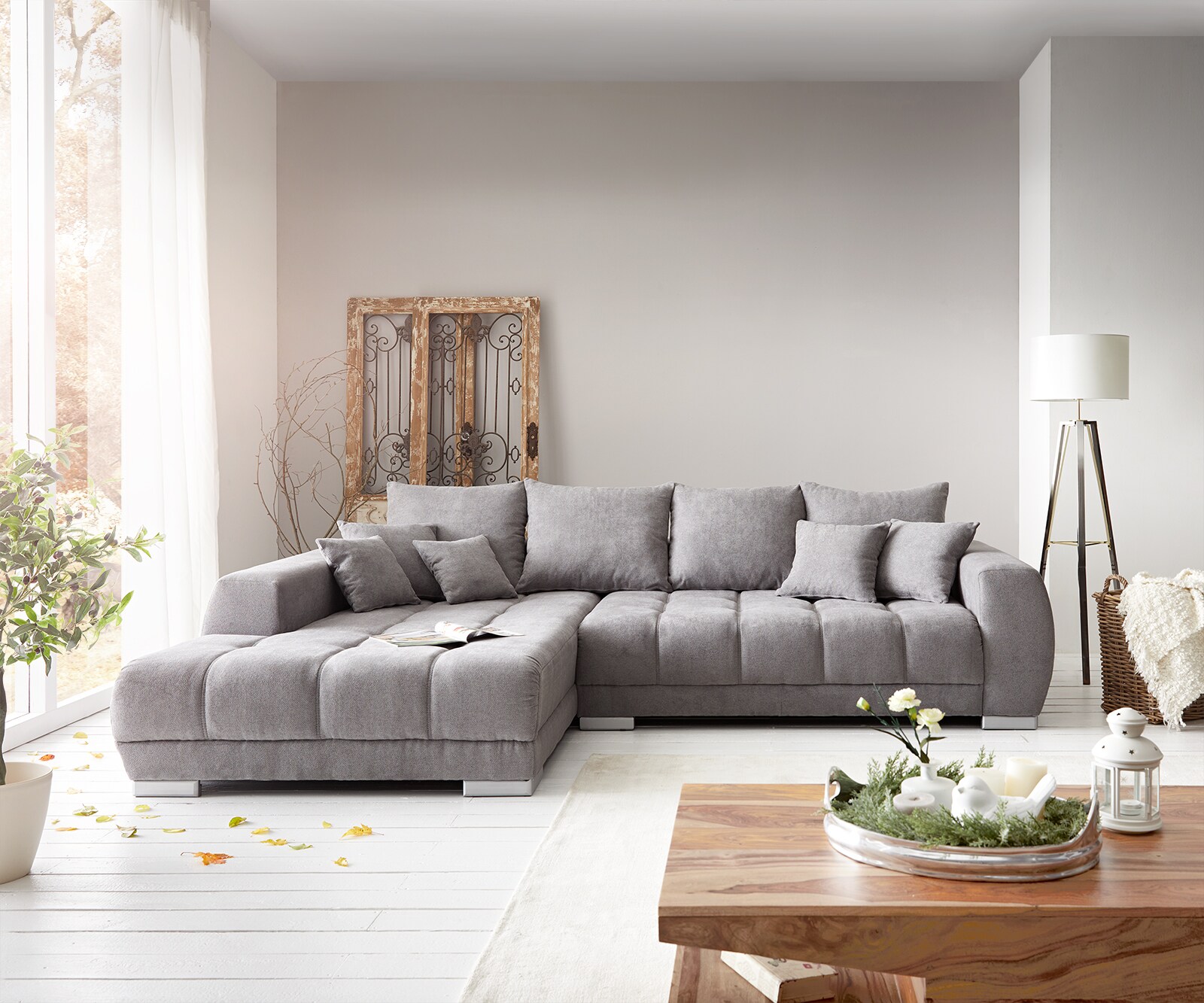 Hoekbank Josea 300x220 cm microvezel steengrijs Recamiere links 1